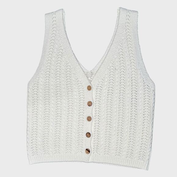 Final Touch Knit Button Vest White Cropped V Neck Layered Academia Style Y2K - Picture 1 of 4